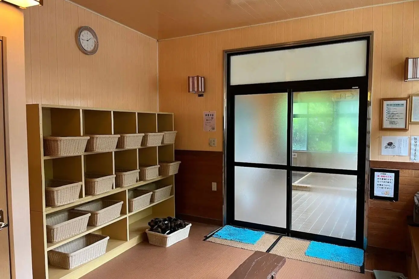 A changing room outside the onsen bathing area