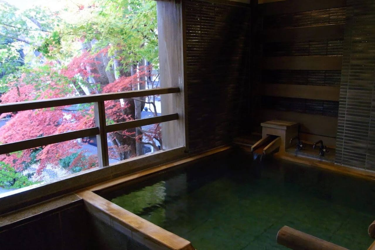 Private bath in a ryokan in Kyoto Japan