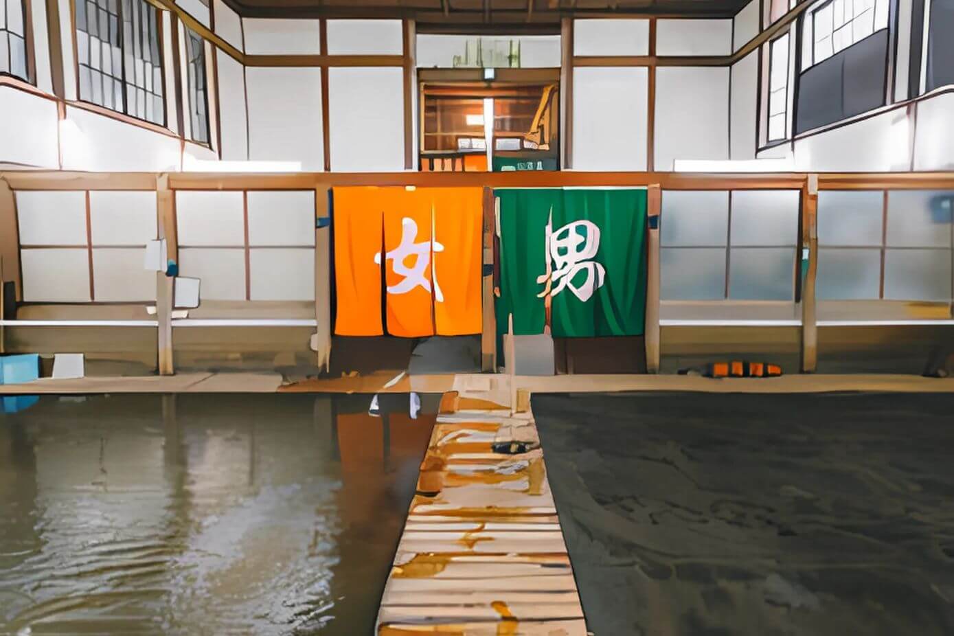 Picture of the main baths of Takegarawa Onsen in Oita, Kyushu