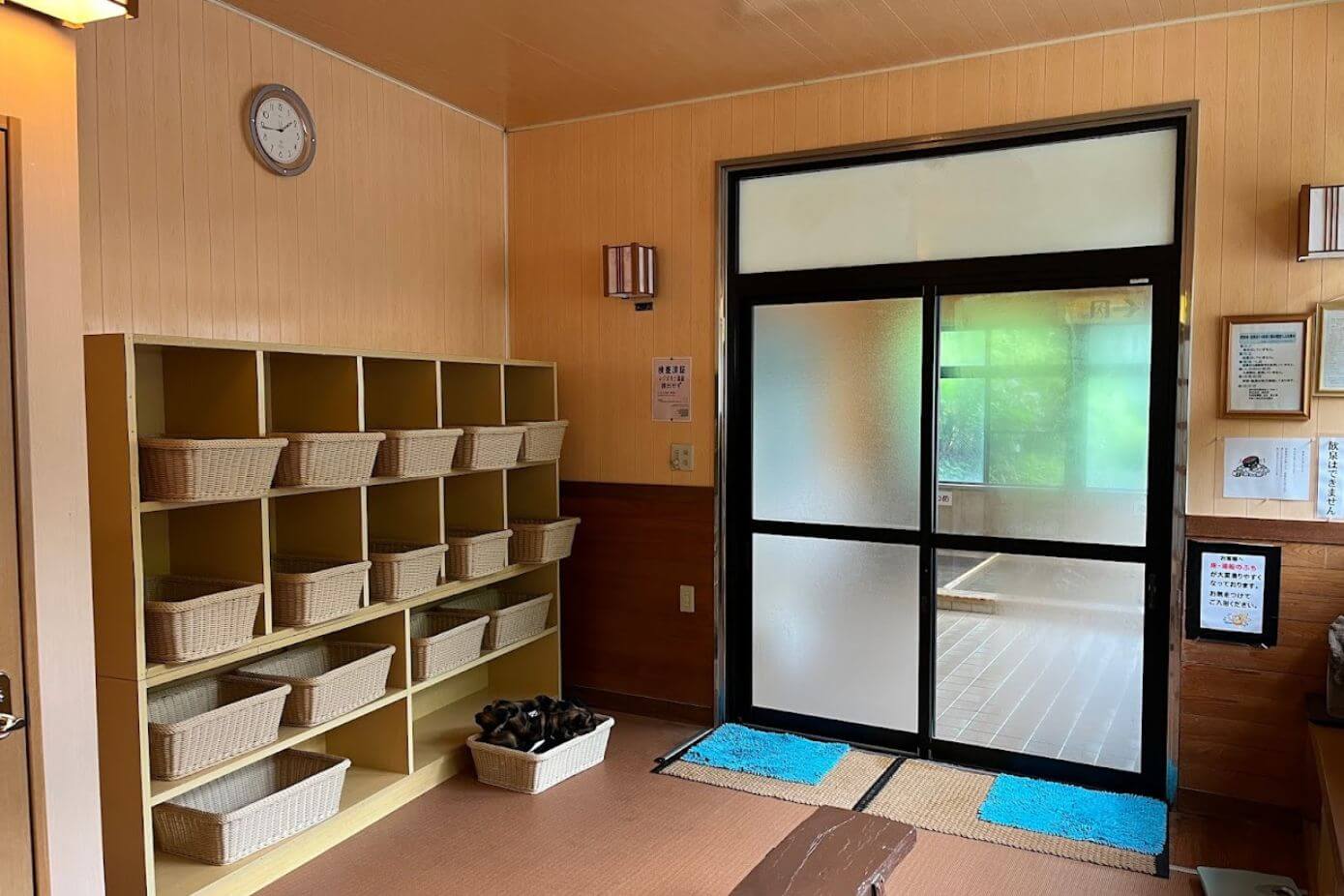 A changing room outside the onsen bathing area