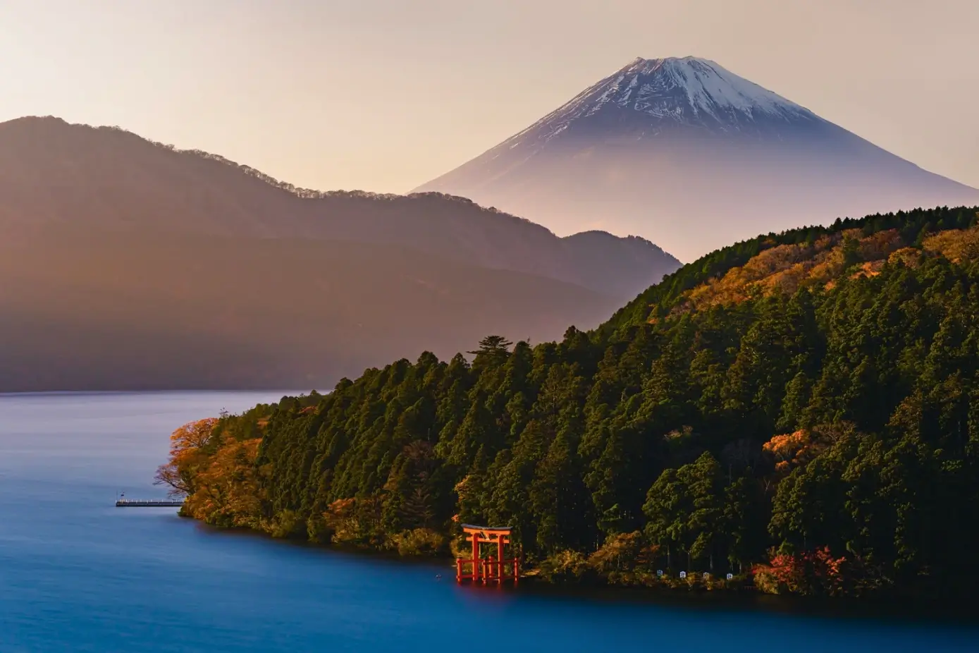 View of Mount Fuji from Ashi Lake in Hakone onsen