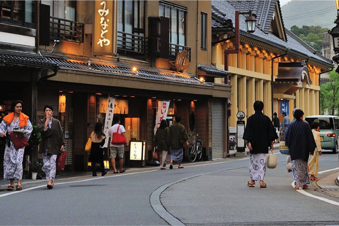 Strolling through Kinosaki onsen town in a yukata